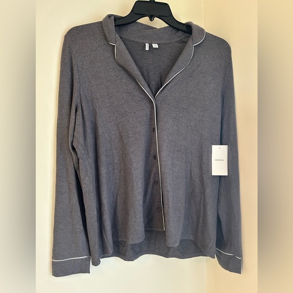 NWT Nordstrom Gray Button Up Sleep Shirt Size XL - Picture 1 of 4